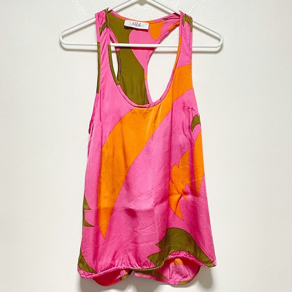Tibi Tropical Floral Racerback Scoop Neck Blouse
